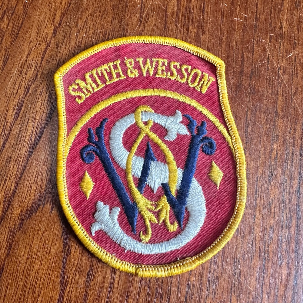 Smith & Wesson Red Monogram Shield Embroidered Patch Vintage Style Firearms Logo
